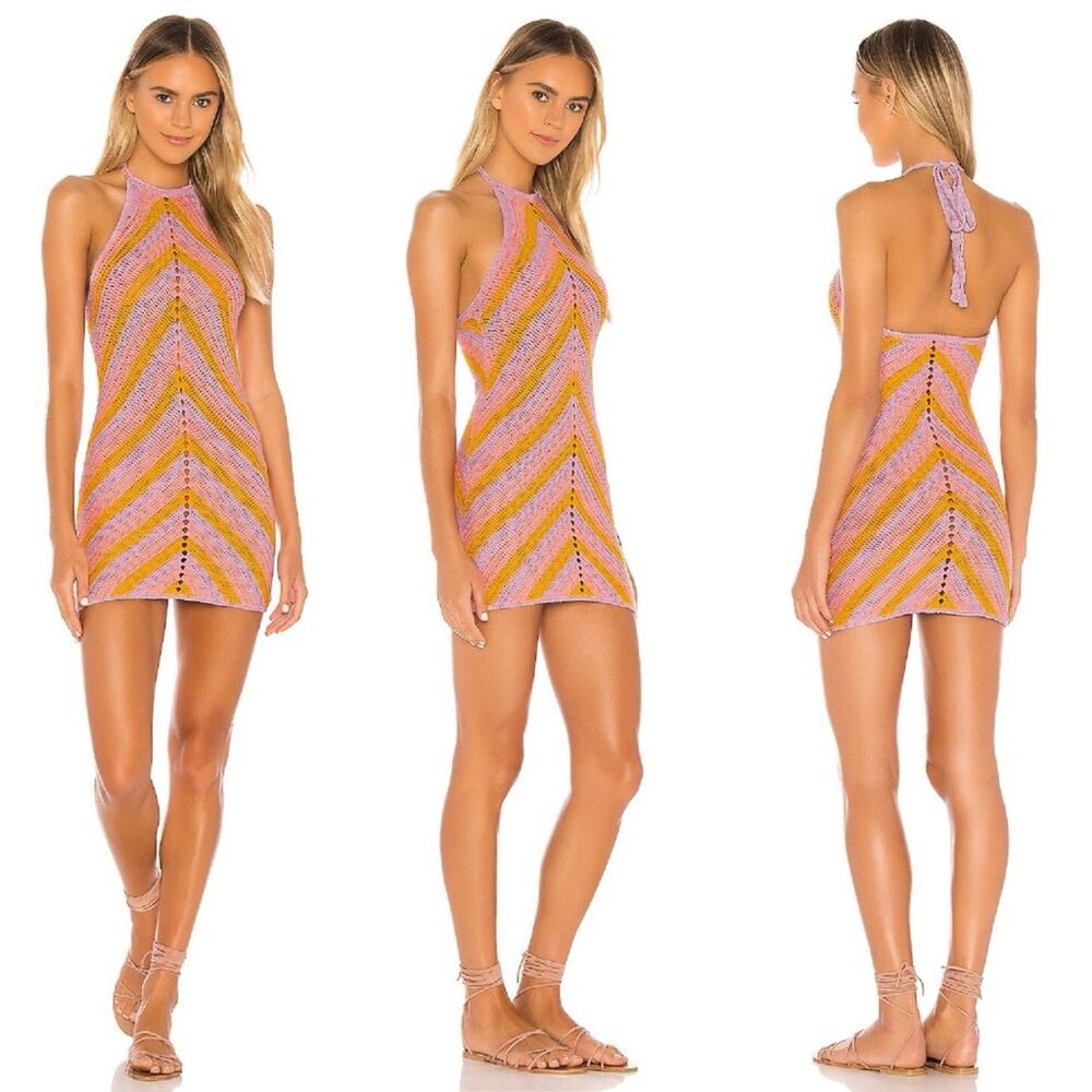 Lovers + Friends Equator Crochet Halter Dress in Equator 
Stripe